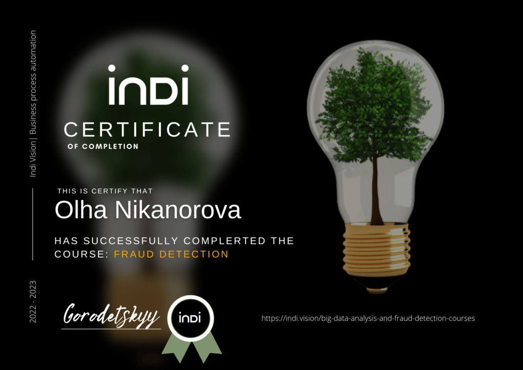 Olha Nikanorova Fraud Detection - Certificate of Completion